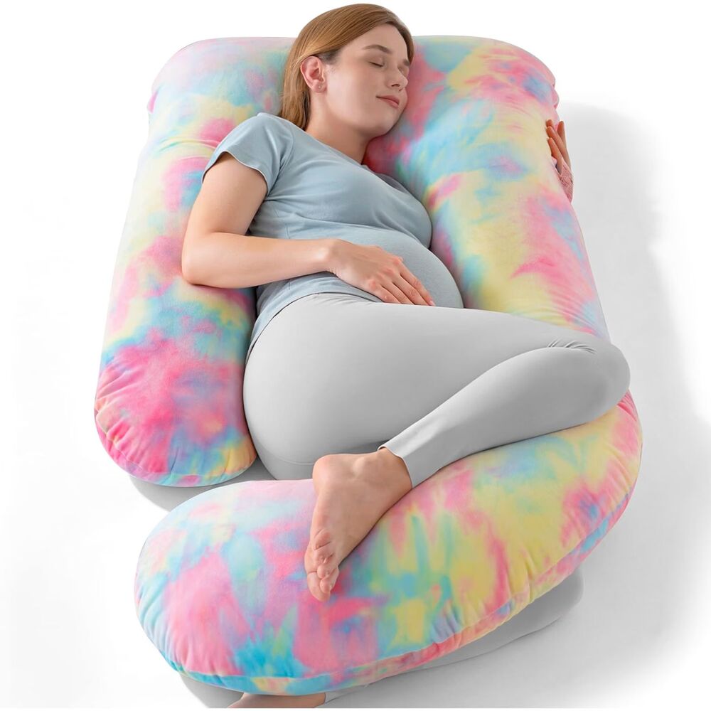 J Shape Pregnancy Pillow Iridescent Velvet Maternity Body Pillow Removable Cover